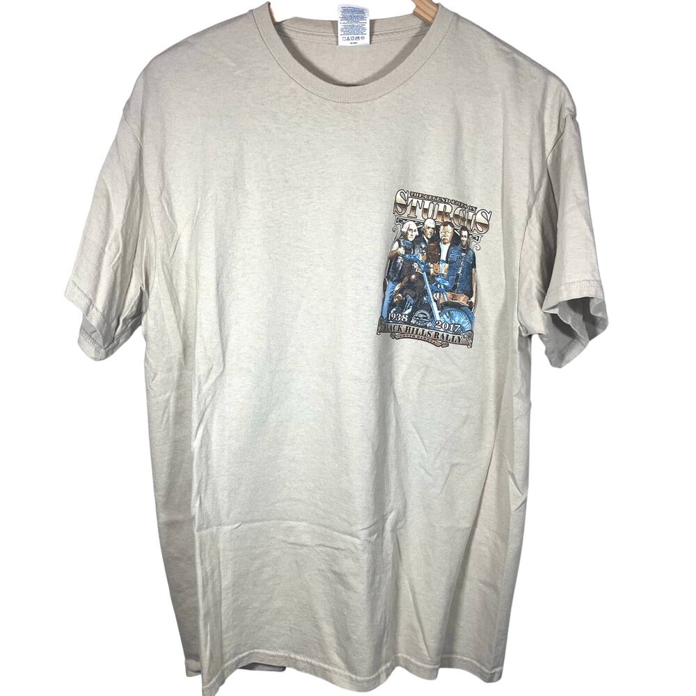Sturgis Black Hills Motorcycle Rally 2017 Beige Mens T Shirt Size Large